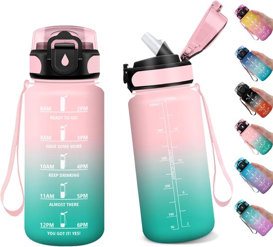 sport-waterfles-500ml-lekvrij-met-tijdmarkering-rietje-bol