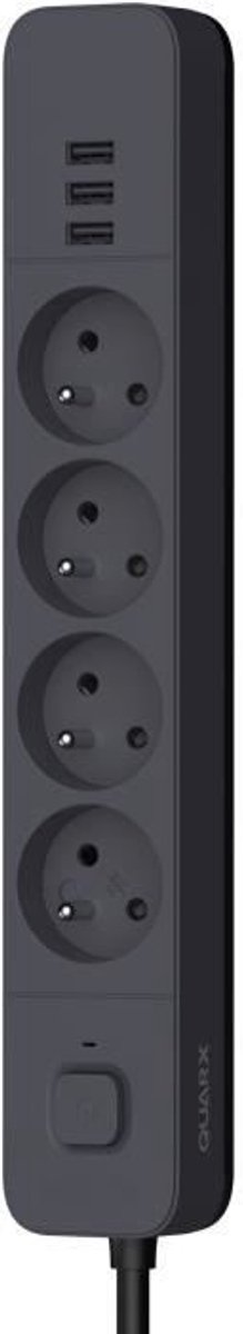 Stekkerdoos - QUARX - 4 stopcontacten - Met 3 USB-poorten, 3m kabel