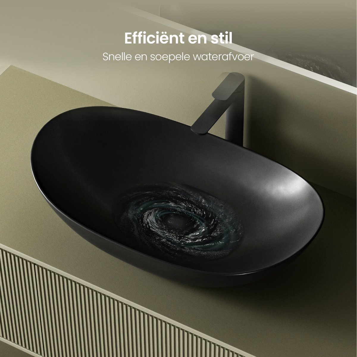 Modulo Pico Wastafelblad met waskom | 41 cm Mat wit Mat zwart Keramiek