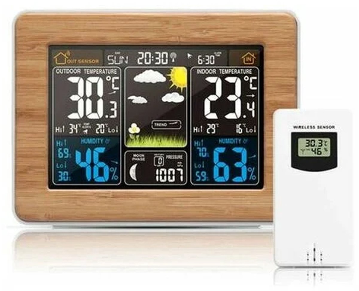EXCITAT Temperatuur- en vochtigheidsmonitor - Weerstation - Thermometer - Digitale wekker - Kleurendisplay - USB-oplaadbaar - Verstelbare achtergrondverlichting - Voor slaapkamer, kantoor