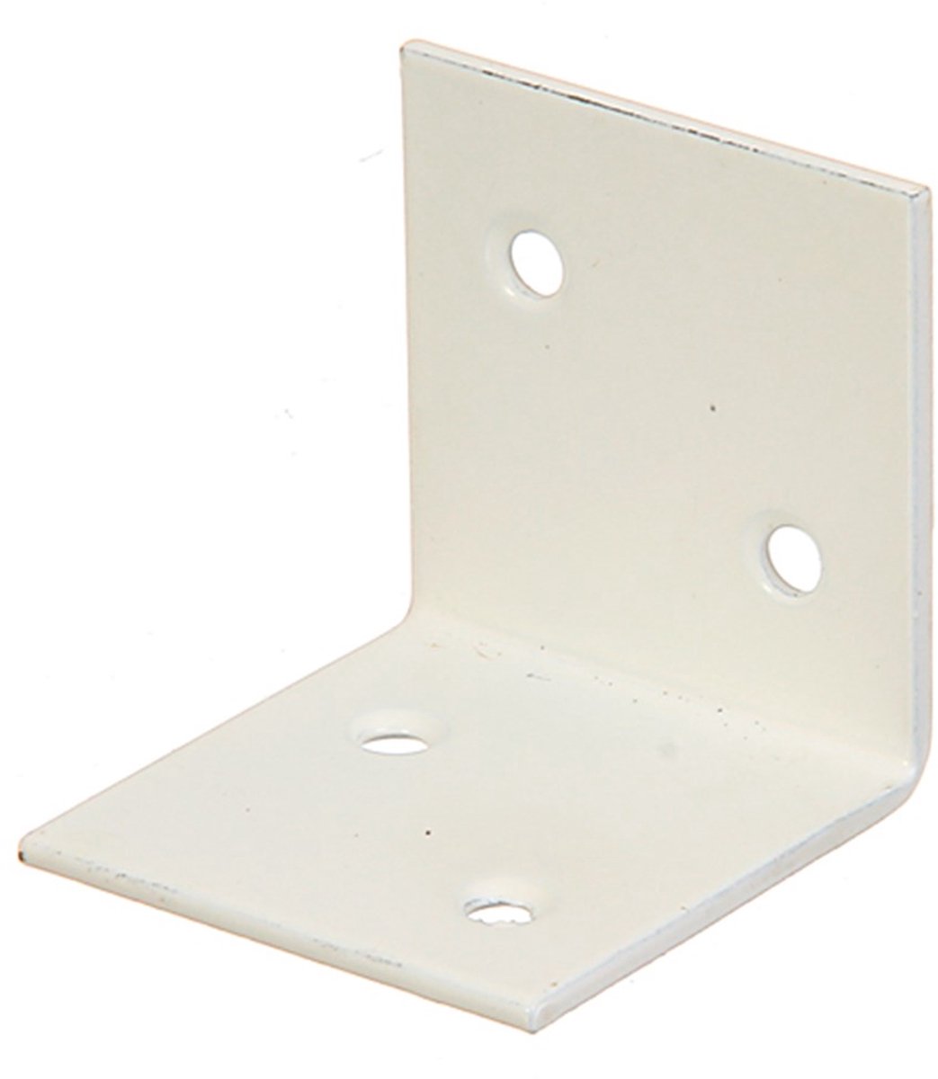 Versterkingshoek – zijde 40 mm x 40 mm – breedte 40 mm – gefosfateerd staal wit – per 4 stuks