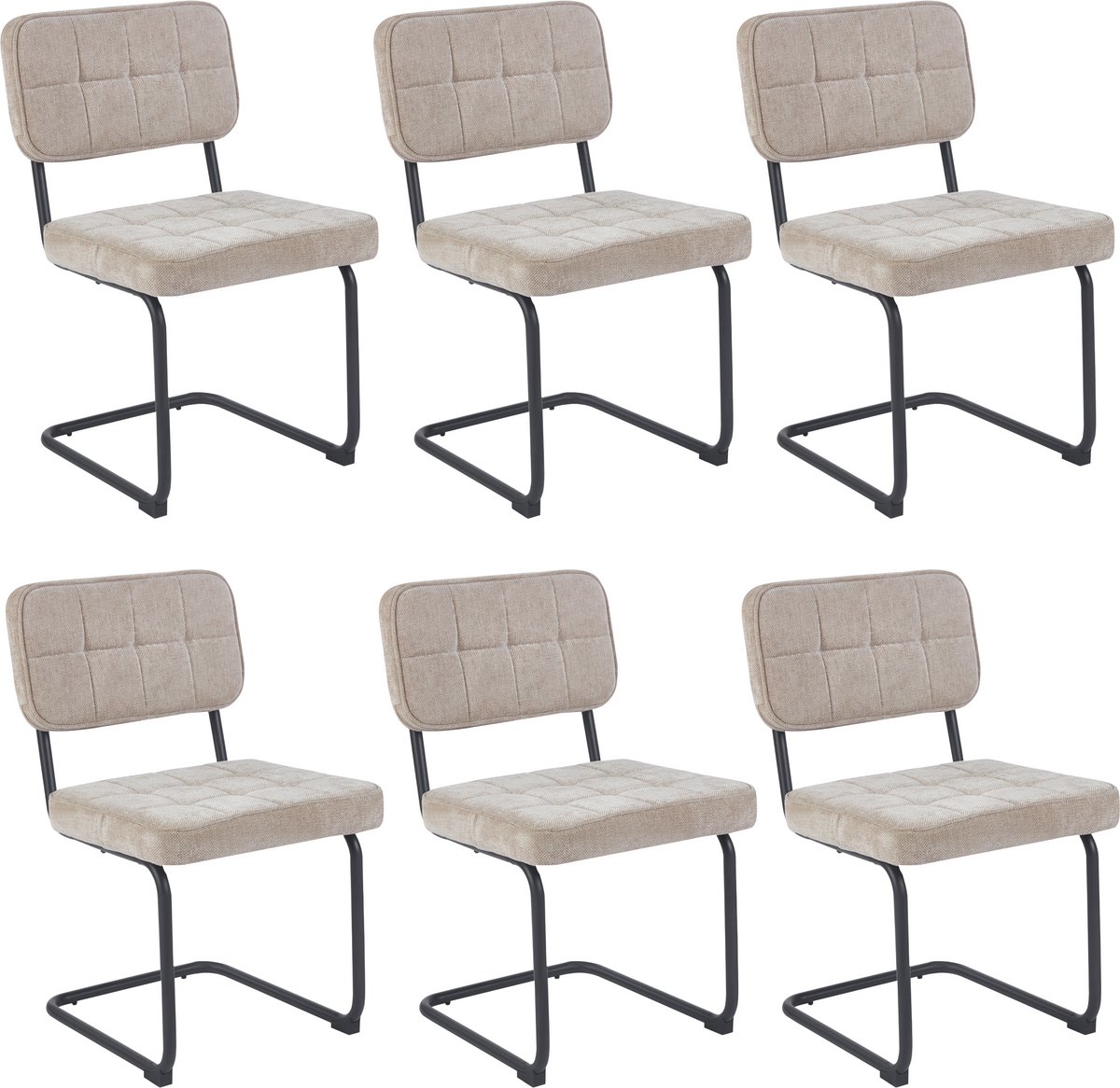 Colenis Buisframe Stoel Kita - Eetkamerstoel - Set van 6 - Beige - Chenille Stof - Metalen Frame - Industrieel Design
