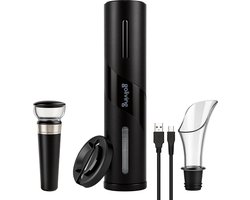 Goliving Oplaadbare Elektrische Kurkentrekker - Wijnopener - Automatische Flesopener - Kurkentrekker Wijn - Flessenopener - Cadeauset - Zwart