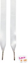 Lacets plats satin luxe - blanc large - 130cm avec bottes de marche, bottes de travail et plus argentées
