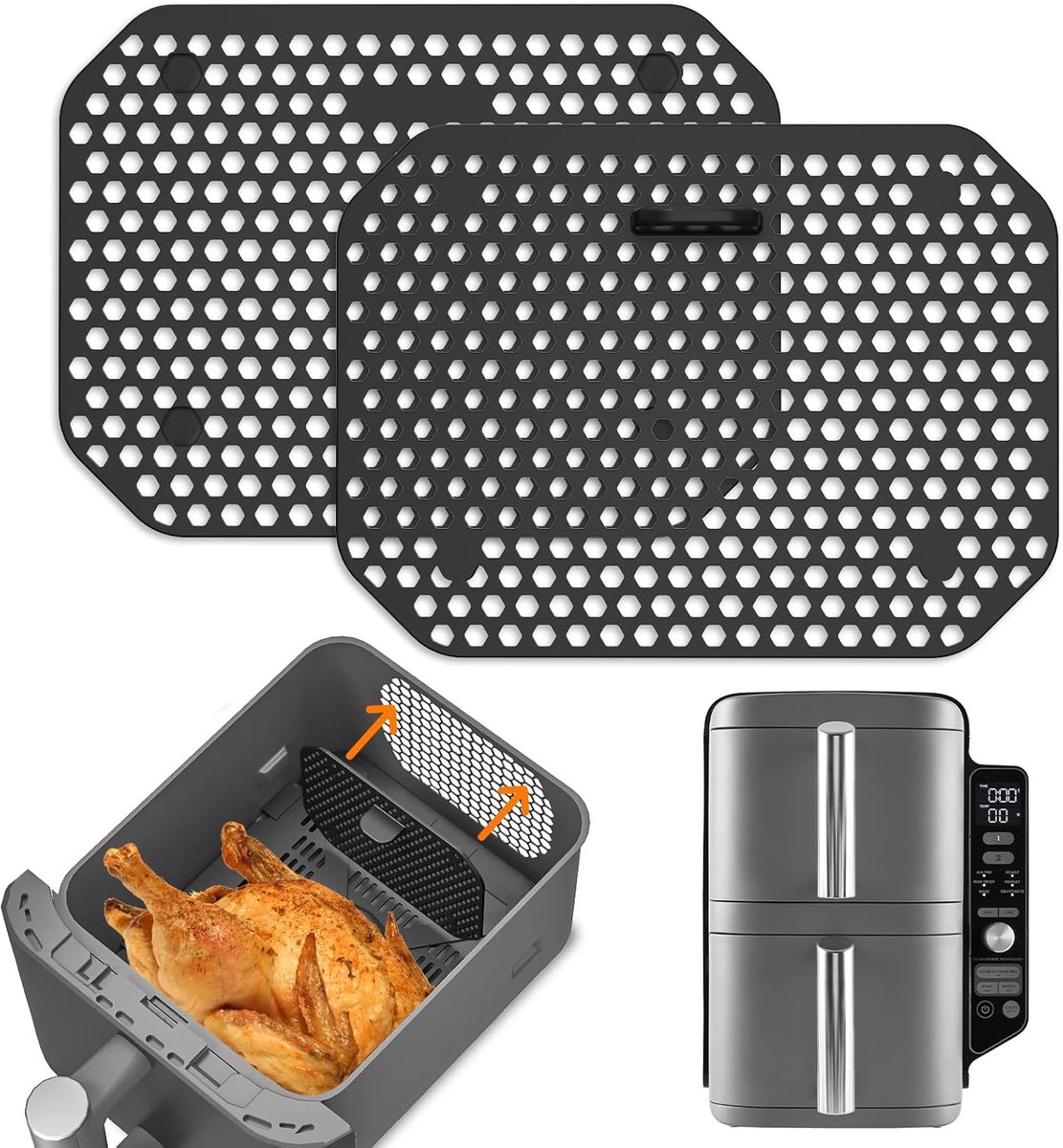 Splash Guard Hot Air Fryer - Compatibele Splash Guard Accessoires voor Double Stack XL SL400EU SL300EU - Herbruikbaar, Hittebestendig, Met Borstel en Spatel Silicone voor Airfryer SL300EU