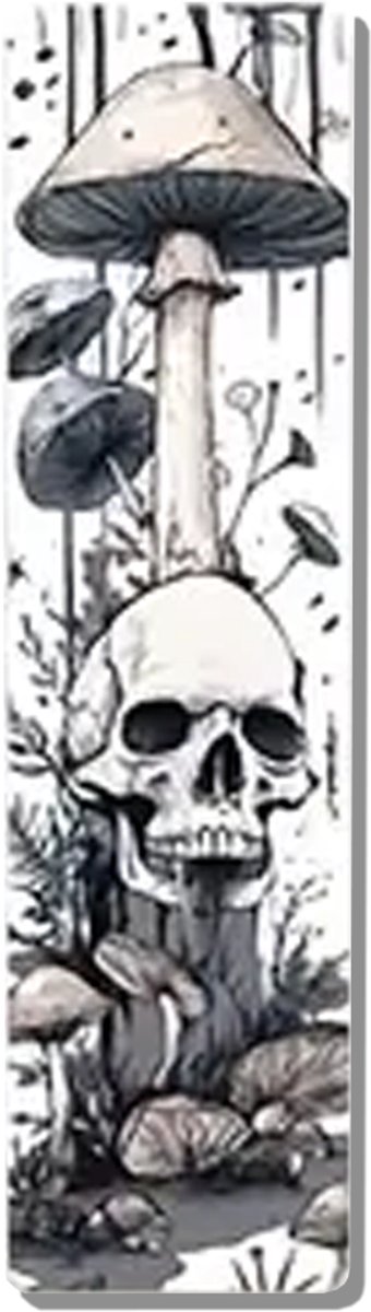 Boekenlegger Bladwijzer – Schedel en Paddenstoelen – 15x4 cm – Gothic Botanisch – Enkelzijdig karton