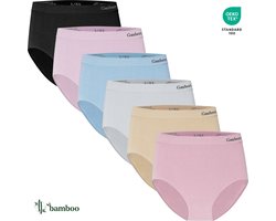 6-Pack Dames Bamboe Naadloos Ondergoed - Hoge Taille Slips - Effen - Maat S/M - 3102-Mix