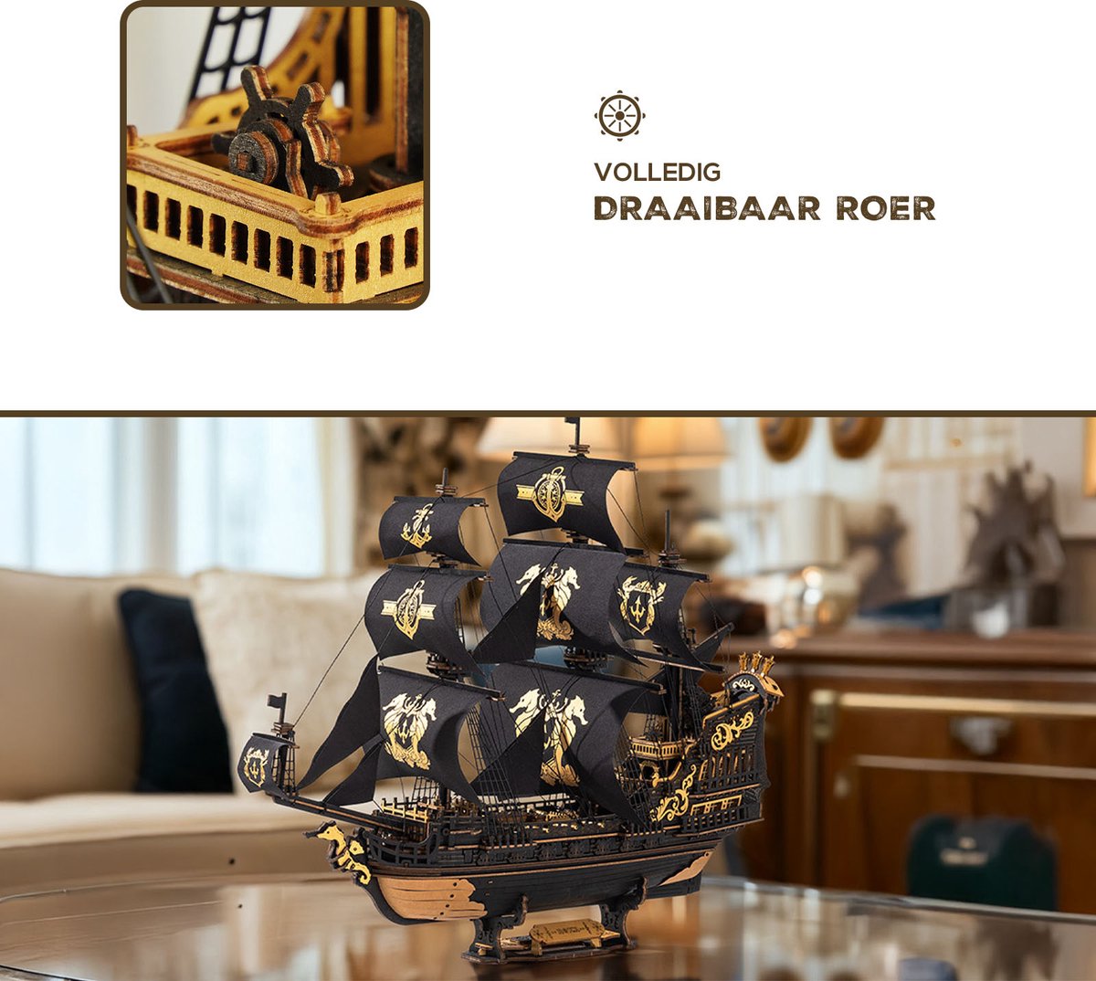 Robotime The Seahorse Barque - ROKR Scale Model Vehicles Series - MCB02 - Piratenboot - Schip - Bouwpakket - Modelbouw — afbeelding 5