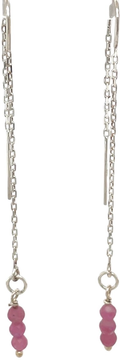 pat's jewels Oorbellen - Oorbellen Dames - Doortrek Oorbellen - Minimalistische Oorbellen - Roze Toermalijn - 925 Zilver
