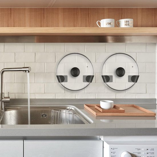 GIRAFEDA Pandeksel wandhouder zelfklevende pannendekselhouder naadloze sticker pannendeksel houder plastic dekselhouder muur zwart pannendeksel houder voor thuis keuken (10 stuks