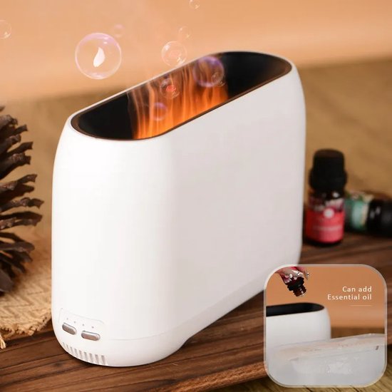 Smart WiFi Luchtbevochtiger | Vlameffect & Aromatherapie | Speakerfunctie | Ultrasoon | Stil | Tuya App | Google Home & Alexa | Wit | 400ml | USB-C