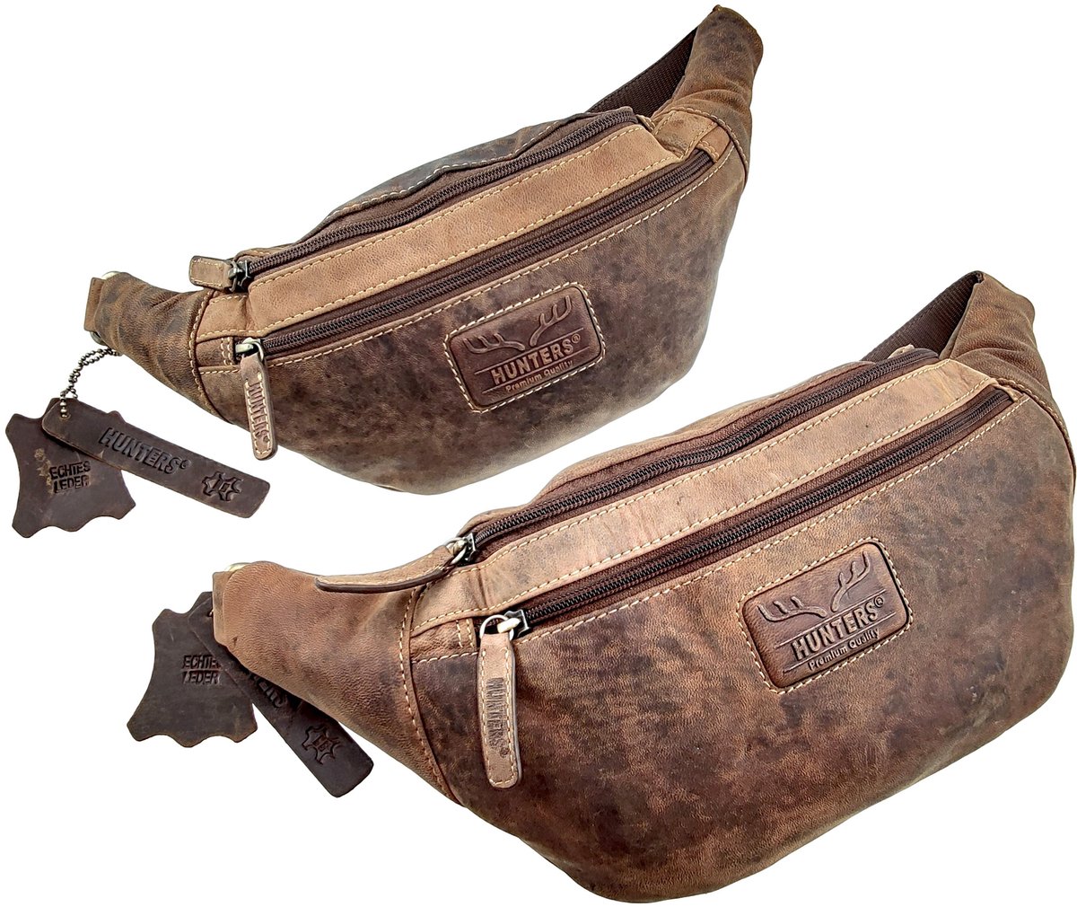 Hunters Heuptasje Unisex - Bruin Buffelleer - Buideltas - Informal Crossbodytas - XL: 40 x 16 x 7 cm
