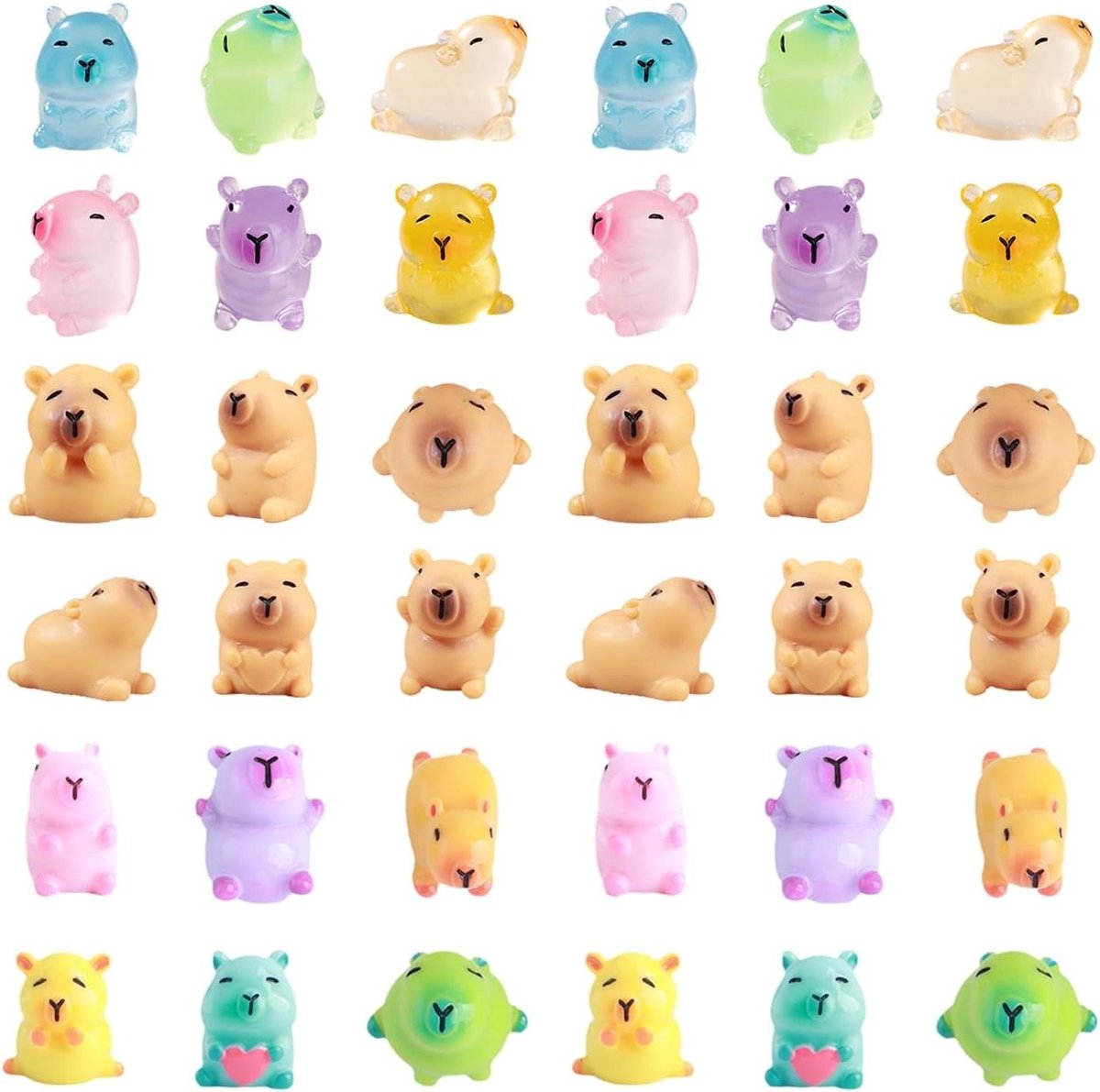 ByShane - Mini Capibara Ornamenten Set van 36 - Hars - Cartoon Dieren - Tuindecoratie