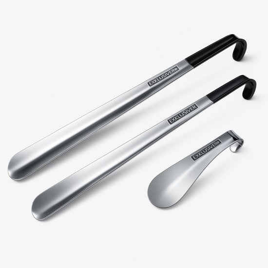 EXKLUSIVER Lange Schoenlepel Metaal – 2 Lange Lepels – 1 Korte Lepel – 42 cm Schoentrekker – IJzeren Schoenlepel voor Senioren – Comfortabel Schoenen Aantrekken Zonder Bukken – Schoenlepel Lang