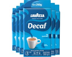 Lavazza Caffe Decaffeinato Filterkoffie - Gemalen Koffie Caffeïnevrij - Arabica & Robusta Blend - Intensiteit: 3/10 - 6 x 250 gram