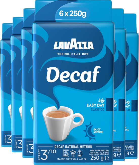 Lavazza Caffe Decaffeinato Filterkoffie - Gemalen Koffie Caffeïnevrij - Arabica & Robusta Blend - Intensiteit: 3/10 - 6 x 250 gram