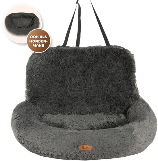 Panier pour chien gris avec sangles de suspension, utilisable aussi comme siège auto.