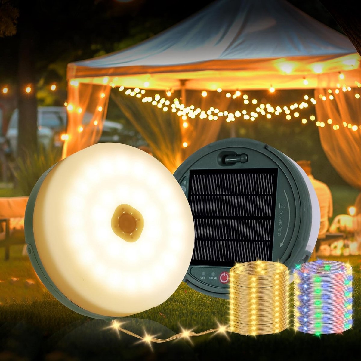 Lzwintrading Kerstverlichting buiten 10 meter - Lichtsnoeren voor Buiten Solar 10 Meter - IP67 Waterdicht - Kampeerlamp met 8 Verlichtingsmodi - Tentlamp - Halloween Lichtsnoer Buiten - Halloween Decoratie - Kerstdecoratie voor Binnen/Buiten