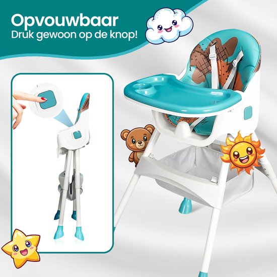 Velox Goods VL-509 Baby Stoel - Compacte, Verstelbare en Opvouwbare Kinderstoel met Veiligheidsgordel, Opbergmand en Speels Design - Geschikt voor Kinderen van 6 Maanden tot 4 Jaar van Velox — afbeelding 4