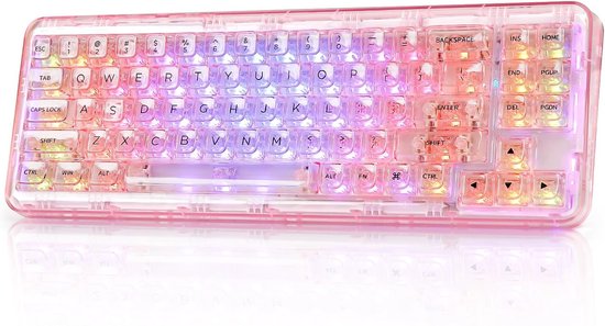 Coopi - Transparant Mechanisch Toetsenbord - RGB-Tri-Mode Draadloos-Gasket Mount-Hot-Swappable - Roze Kristal