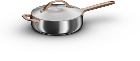 BergHOFF Home Belly Hapjespan 24 cm – PFAS-Vrije Stoofpan met Deksel– RVS Sauteerpan Inductie 24 cm - Geschikt voor Inductie, Gas, Elektrisch en Keramisch – Ovenbestendige Pan - Vaatwasserbestendige Pan – Luxe Hoge Bakpan 3,2 l – Warm Blush