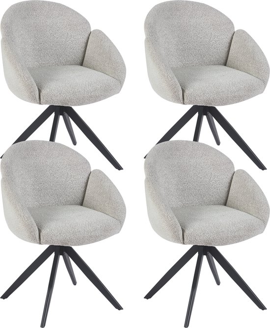 Colenis® - Chaise de salle à manger Nes - Set de 4 - Écru - Tissu bouclé - Structure en métal - Design industriel