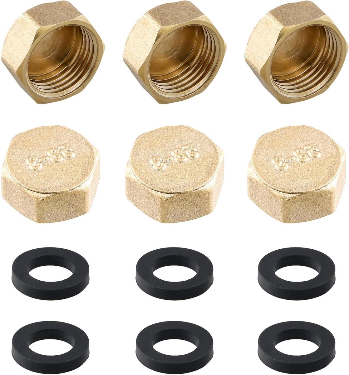ByShane - Zeskantige messing potten met binnendraad en rubberen schijven - 6 stuks