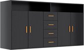 Buffet HOMAVO BG1-L – 160 cm – 4 tiroirs, 2 Portes et 2 compartiments ouverts – Certifié FSC