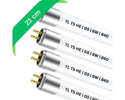 4x T5 TL buis 21 cm – 6W – G5 fitting – Ø 1.6 cm – 840 Koel Wit 4000K – Multipack