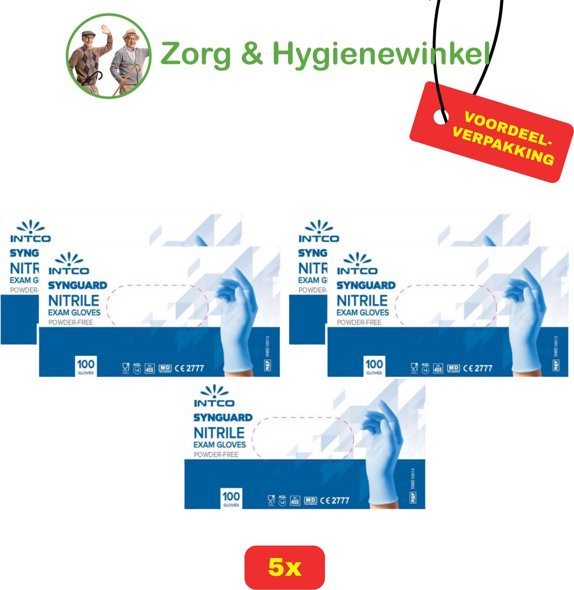 INTCO Synguard nitrile handschoenen - Poedervrij - Blauw - Maat S - 5x100 stuks - Voordeelverpakking!