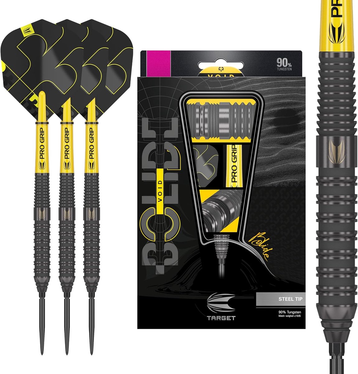 Target Darts Bolide Void 90% Tungsten Dart Set, Steel Tip Swiss Point Darts | Barrel 02, 22G | Professionele Darts Sets, Zwarte Dartpijlen, Swiss Point Inbegrepen