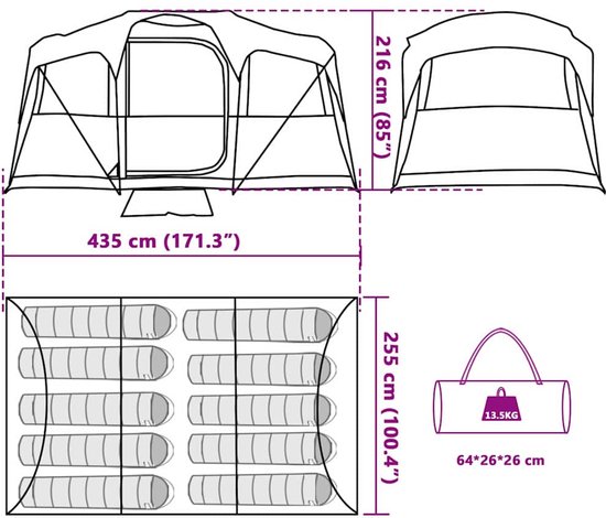 vidaXL - Familietent - met - Ramen - Koepel - Grijs - & - Oranje - - - 10 - Personen - - - Waterdicht van Vidaxl — afbeelding 4
