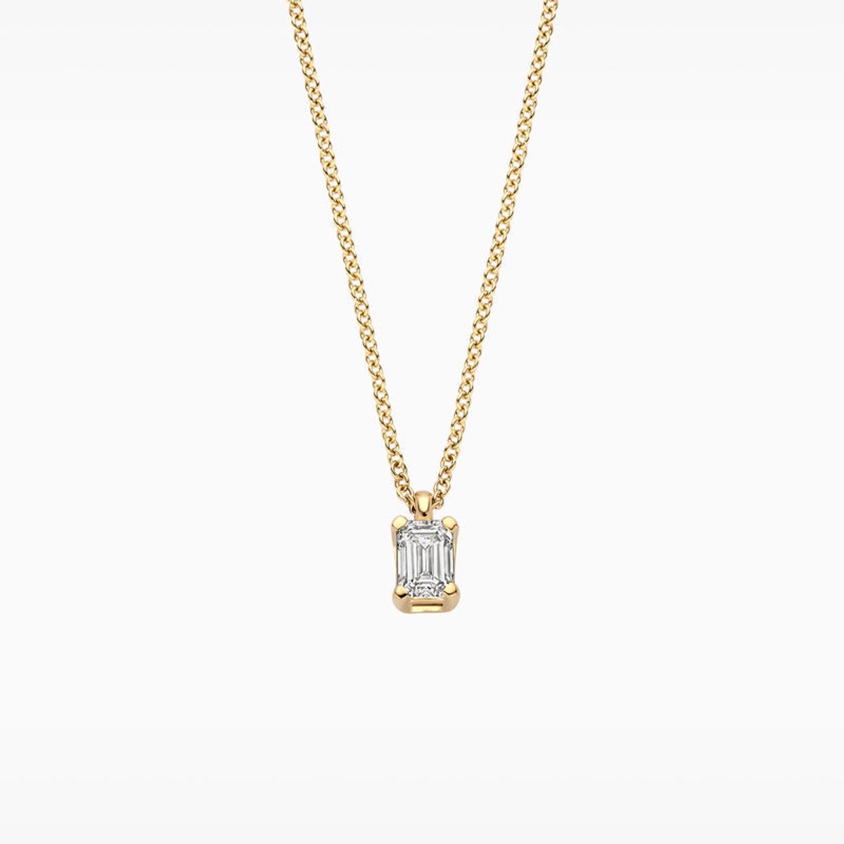 Blush gouden ketting LG3016Y | 14k geelgouden collier met hanger | rechthoekige lab grown diamant in chaton-zetting