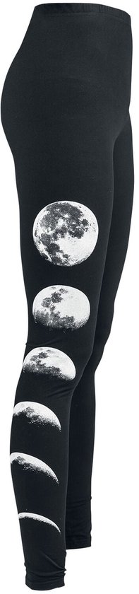 Zwarte legging met print van volle maan en maanfasen op het linkerbeen.