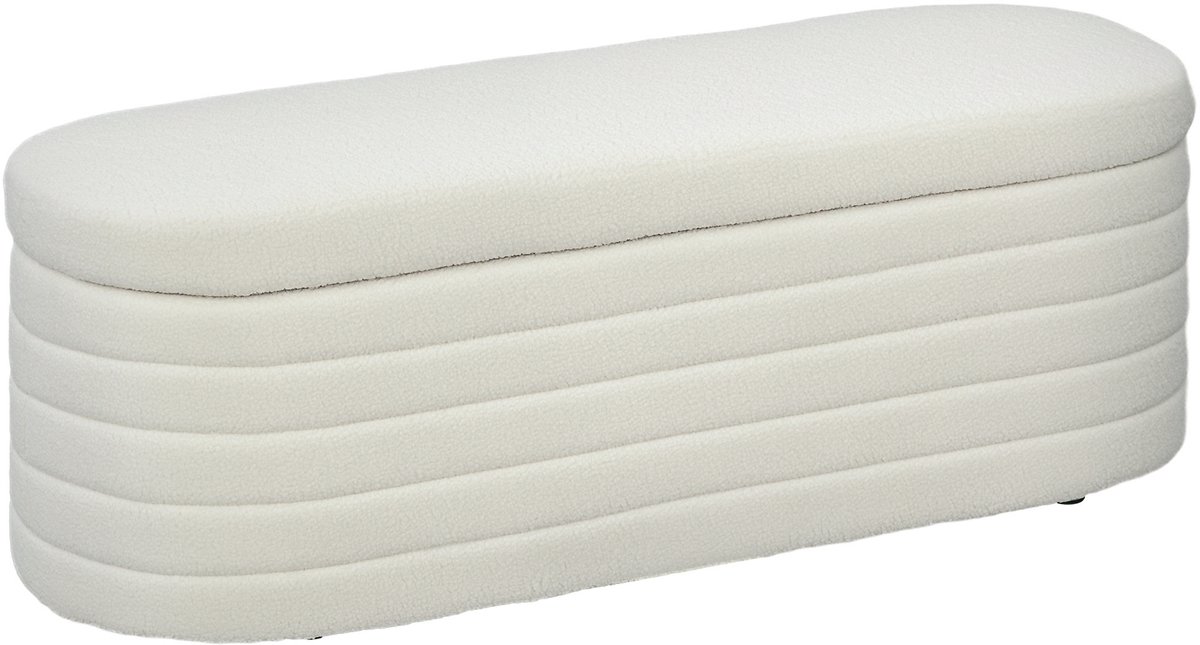 HOMCOM-Polsterbank-Polyester, Eukalyptusholz-116L x 41B x 40,5H cm-Cremeweiß