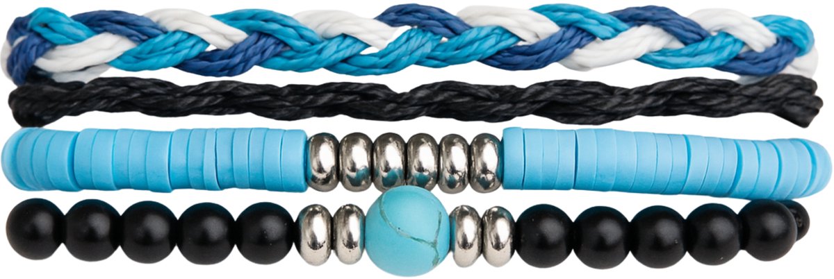 Azurro Heren Armbanden Set Duzuro – Mixed Handgemaakt Natuursteen & Touw Designs – Verstelbaar 19–24 cm - Cadeau voor Mannen & Vaderdag – Mediterrane Stijl