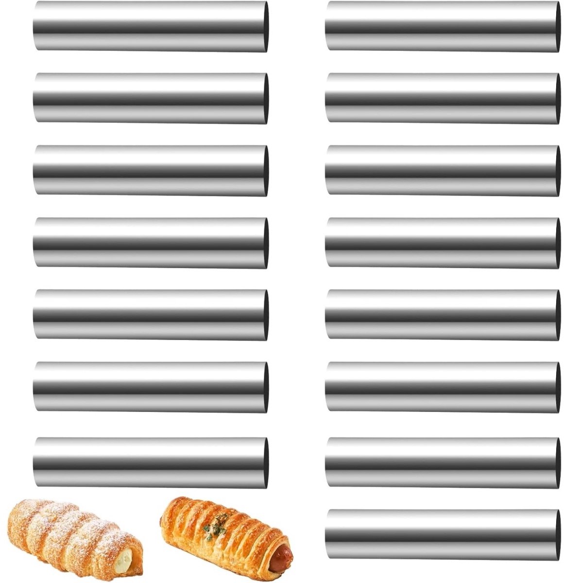 EXCITAT Cannoli buis - Cannoli bakplaat - Croissant bakplaat - Antiaanbak cannoli - Geschikt voor cannoli, croissants - 120 x 20 mm - 15 stuks - RVS