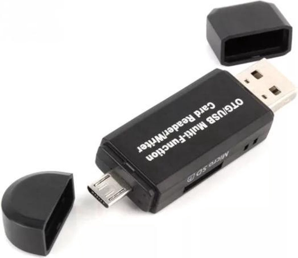 New Age Devi - SD Kaartlezer USB - voor razendsnelle gegevensoverdracht van Micro SD kaarten naar Telefoon, PC en Tablet met Micro USB aansluiting - Zwart