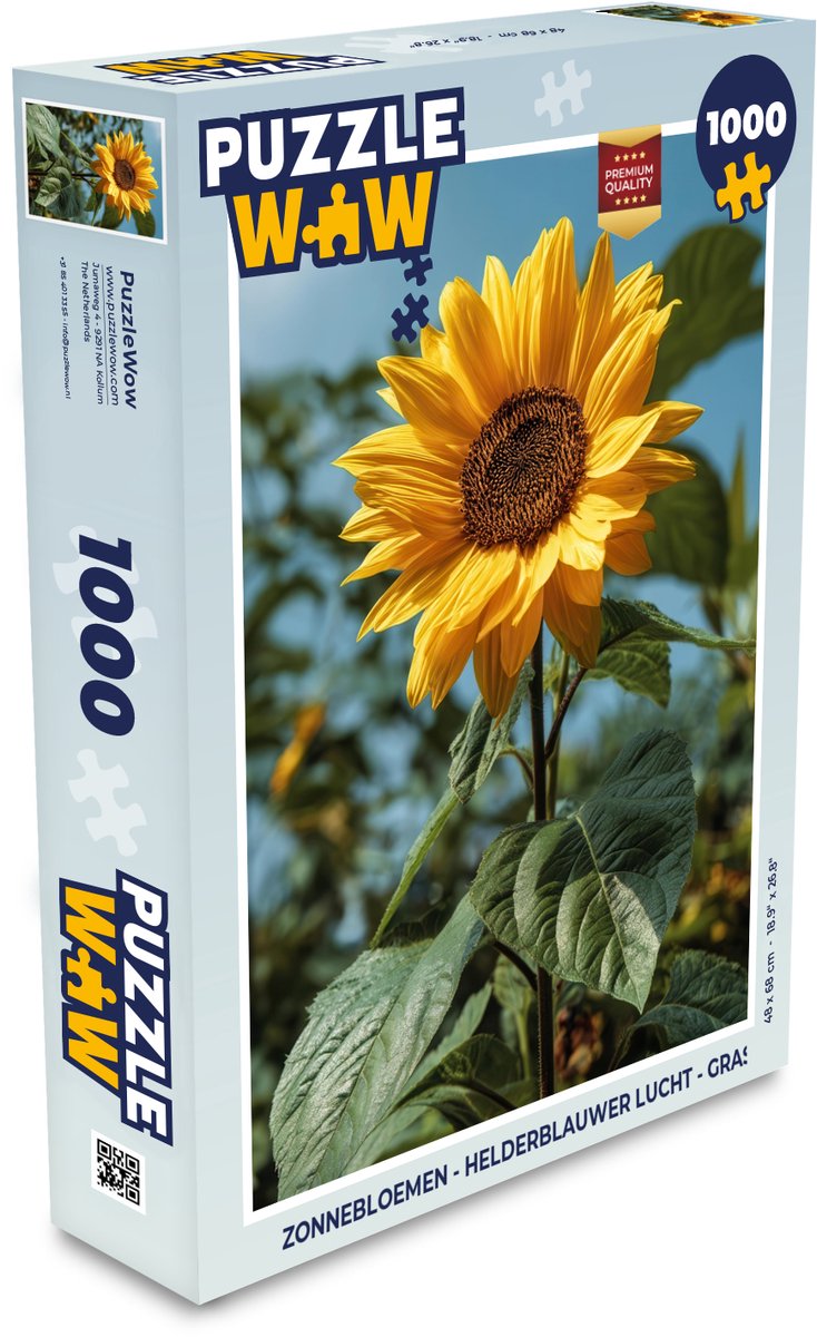 Puzzel Zonnebloemen - Helderblauwer lucht - Gras - Legpuzzel - Puzzel 1000 stukjes volwassenen