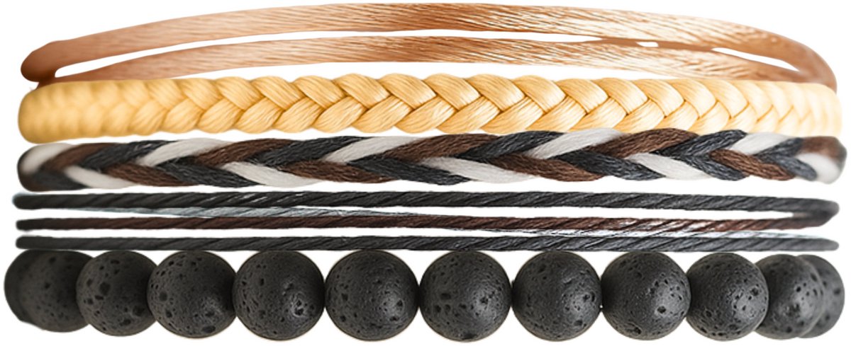Azurro Orenzo Heren Armbanden Set – Natuursteen & Kralen – Verstelbaar 19–24 cm – Mannen Armband Casual – Cadeau voor Mannen & Vaderdag – Mediterrane Stijl
