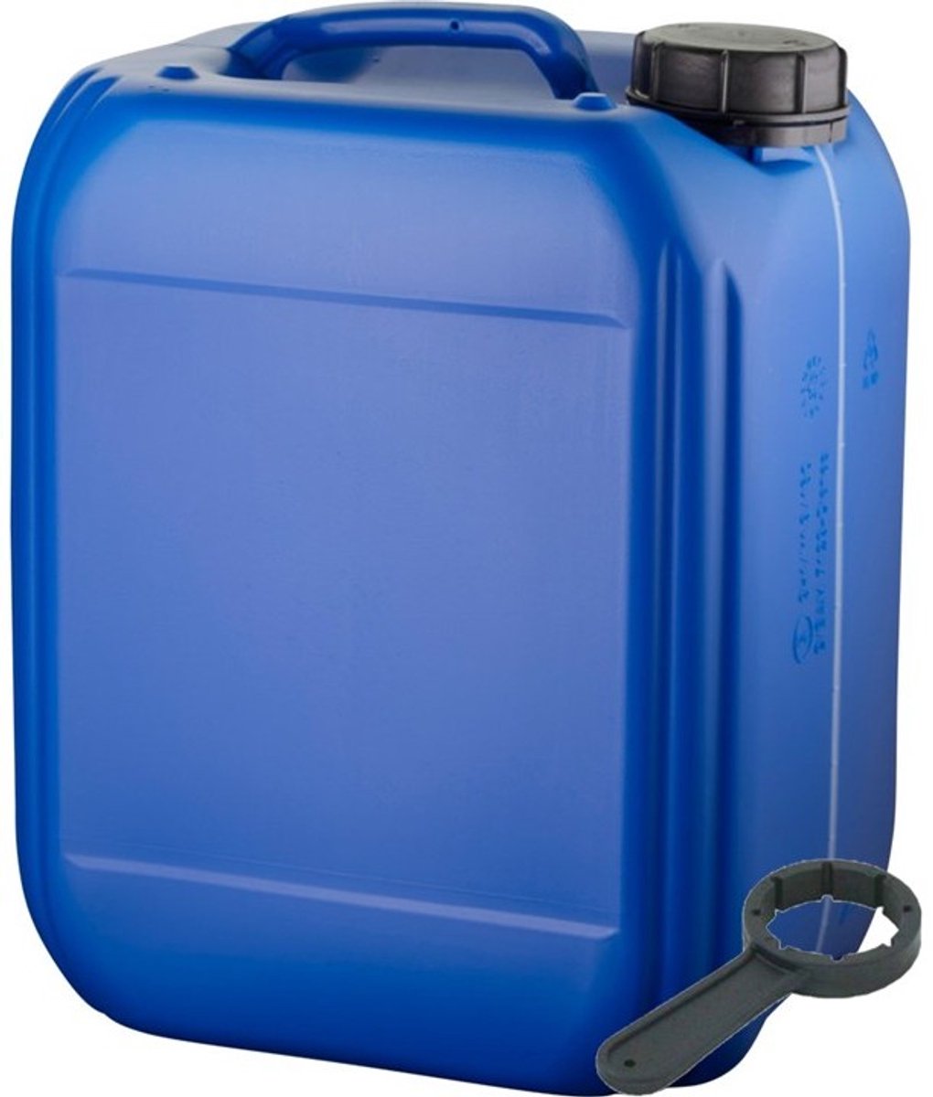 Jerrycan 5 liter blauw met zichtstreep | met sleutel | geschikt voor water | UN gekeurd | benzine | handig stapelbaar | food grade | inclusief dop | totaal te legen | noodpakket