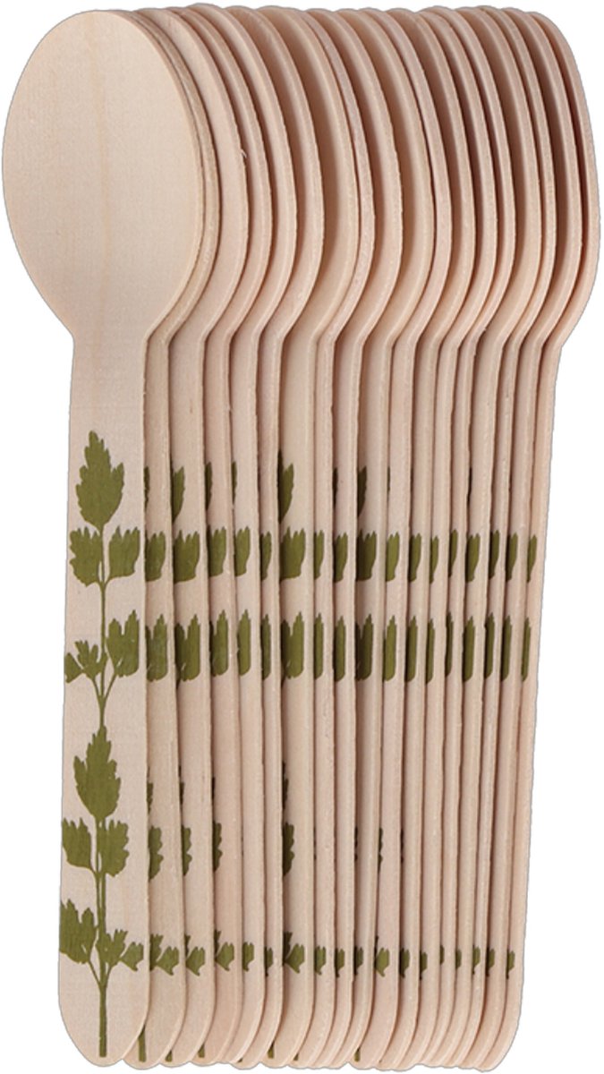 Esschert Design Lepels - hout - 20x - kruidenopdruk - 16 cm - BBQ/Verjaardag/Camping/Party