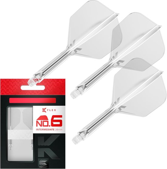 Verpakking met drie Target K-Flex no.6 intermediate dartflights, helder transparant.