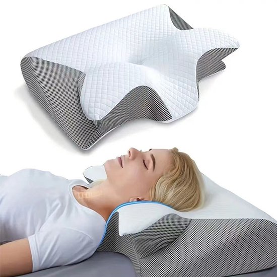 1 stuk - Traagschuim - Cervicaal kussen - 2 in 1 - Ergonomisch contour - Orthopedisch kussen - Voorgevormde ondersteuning - Geheugen slaapkussen - Zero Pressure - Slow Rebound - Geheugen nekkussen - 62 x 37 x 12 cm