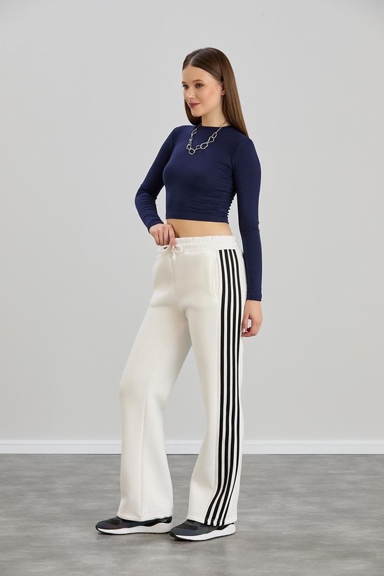 Joggingbroek - Rechte Pijp - Maat L - Met Strepen - Wit