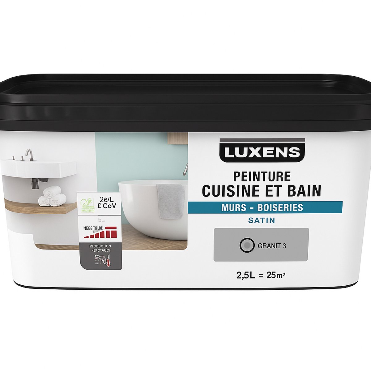 Luxens Muurverf Keuken & Bad – 2,5L – Granit 3 – Satijn – Waterbasis – ca. 25 m² – Binnen – Vochtbestendig
