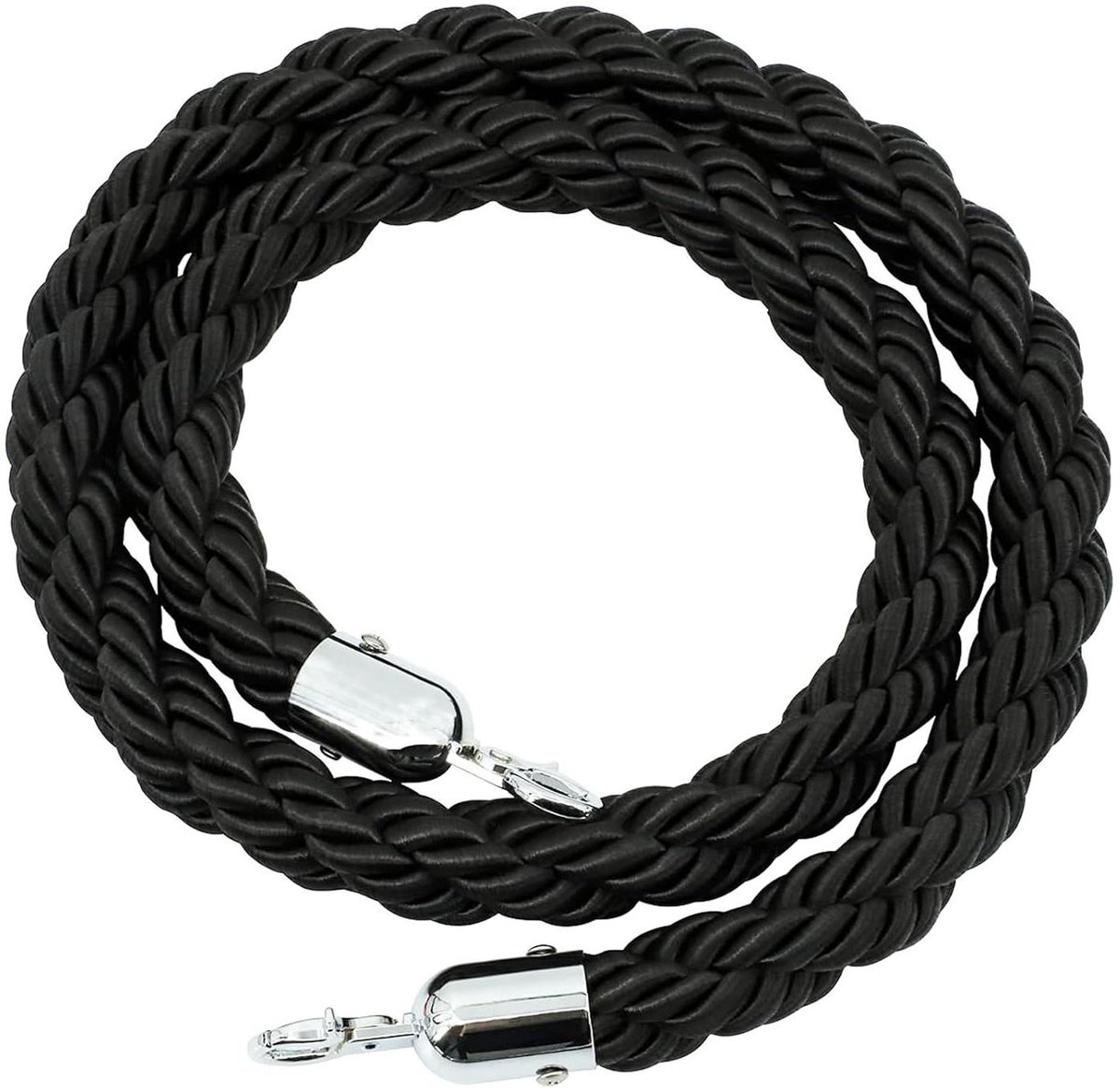 Allecto Plus - Afsluitkoord zwart 15m voor wachtrijen en geleidingssysteem - Nylon trekkabel met haken - Vergrendelingsband voor personen - Extra lange afsluittouw