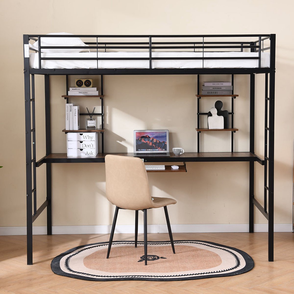 Pugsdrly Metalen bed 190 x 90 cm Slimme oplossing voor studentenwoningen en kleine appartementen, veilig, multifunctioneel, ruimtebesparend, ontworpen voor moderne woonruimtes