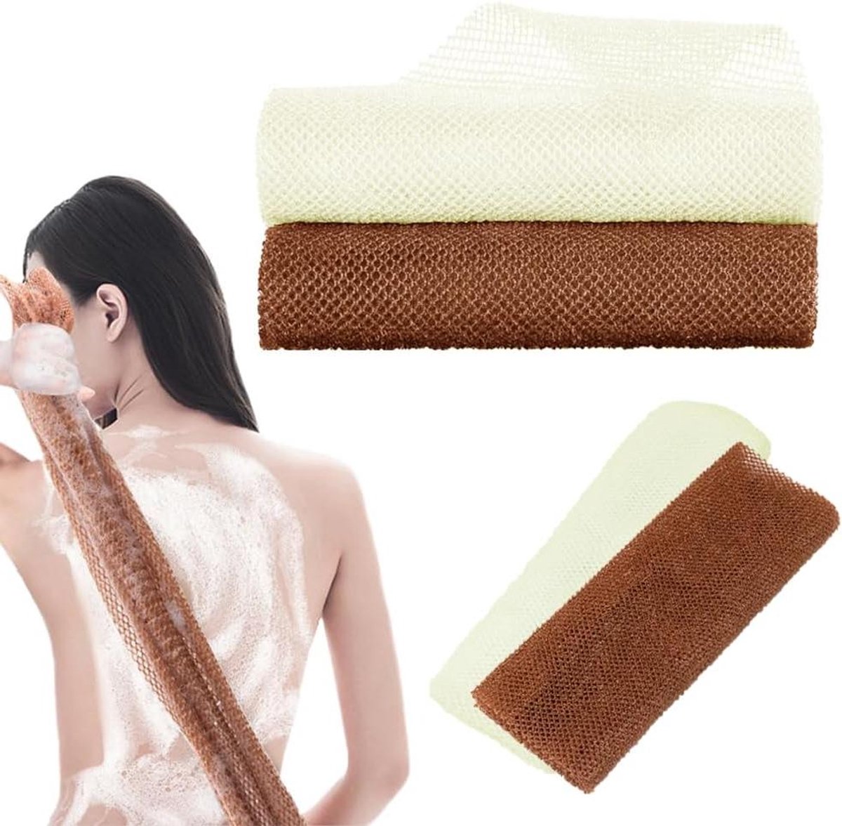 Allecto Plus - Lichaam Exfoliërend Afrikaans Net - 2 Stuks - Scrub Douchenet 80x30cm - Nylon Mesh Rugscrubber - Vrouwen Mannen - Verwijderen Dode Huid Vuil