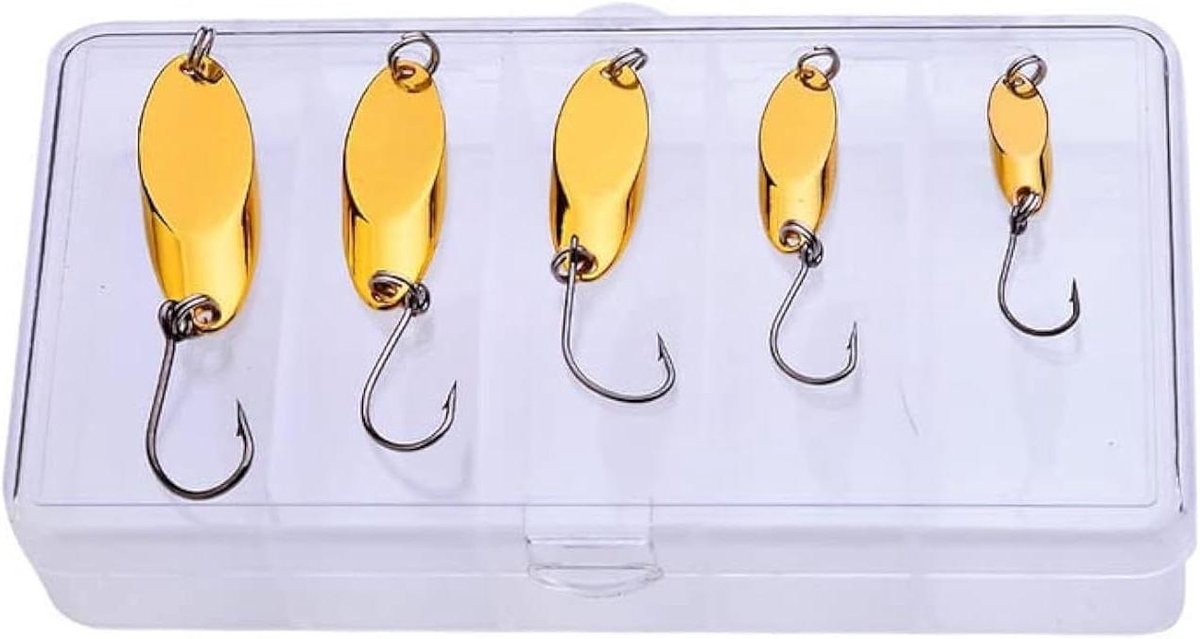 Allecto Plus - 5-delige set vishaas lepels voor forel en zalm - goudkleurig - vissen accessoires